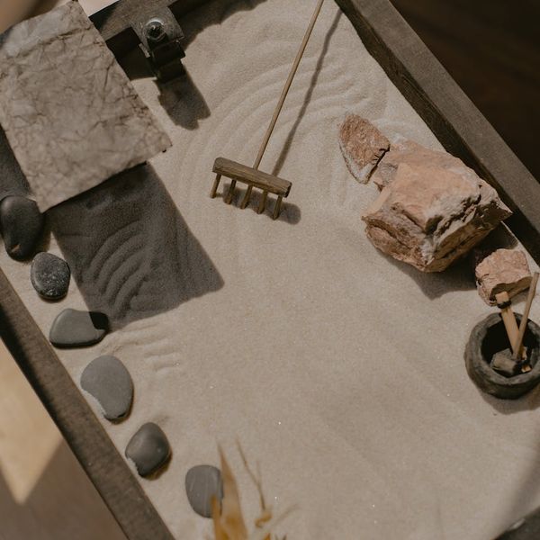 Zen garden elements representing peace and focus